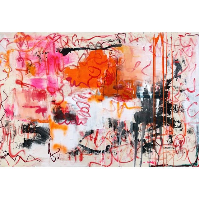 2020s Contemporary Abstract Ink, Oil, Acrylic, Aquarylic Colors, Spray Paint on Natural Canvas "Orange County" by Manuela Karin Knaut For Sale - Image 5 of 5