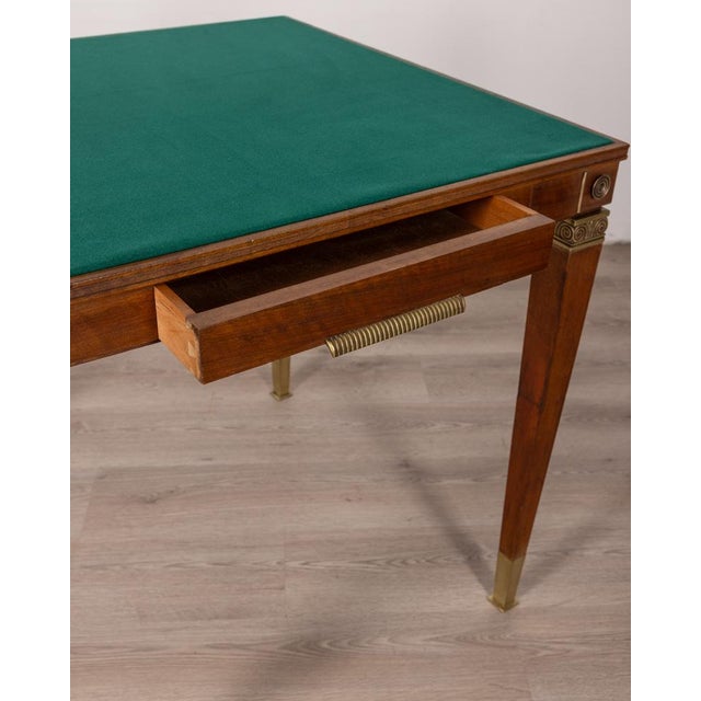 Vintage Game Table in Wood and Golden Brass Italian Design, 1940s For Sale - Image 3 of 13