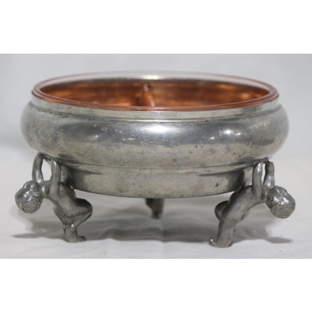 Art Deco Rare 1930s Starburst Pink Depression Glass Divided Dish, Aluminum, Lidded Carrier For Sale - Image 3 of 9