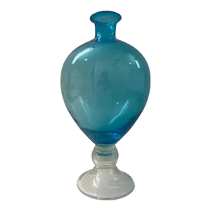 Vintage Mid Century Modern Veronese Blue Glass Vase Vittorio Zecchin for Venini Attributed to Murano