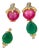 Bochic Vintage Ruby & Green Aventurine Clip Earrings Set 18K Gold & Silver, A Pair For Sale