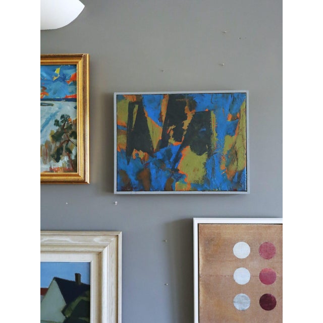 Abstract 1992 Modernist 'Cobalt Collision' Vintage Original Abstract Oil Painting, Framed For Sale - Image 3 of 12