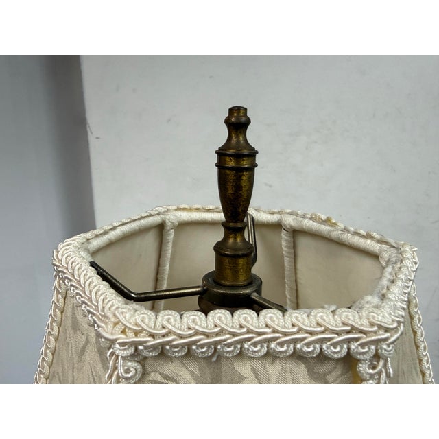 Vintage Porcelain Table Lamp With Victorian Beaded Fringe Lamp Shade For Sale - Image 4 of 12