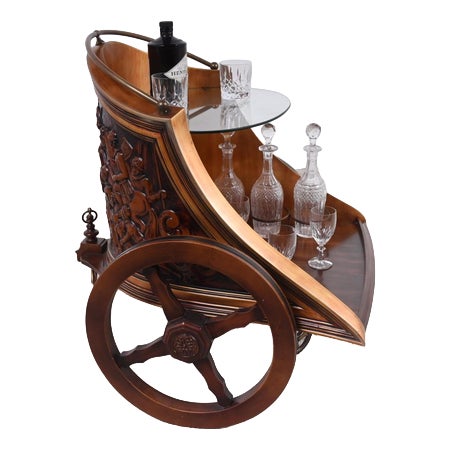 Mahogany Carved Chariot Bar Cart, 1920 For Sale