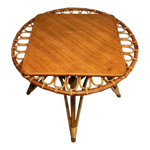 Round Trampoline, Rattan Coffee Table. French Work. Circa 1950