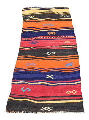 1970s Rustic Black Forest Style Home Decor Turkish Kilim Rug