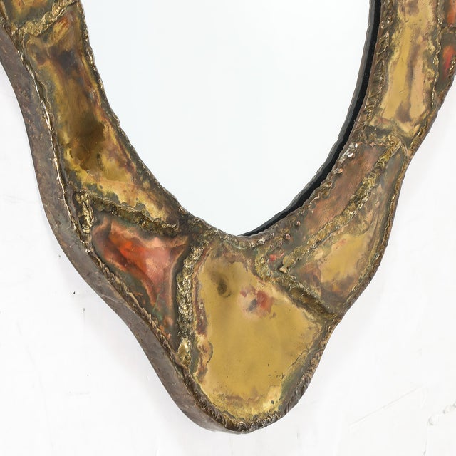 Mid-Century Brutalist Textural Welded Brass & Copper Bordered Signed Mirror For Sale - Image 11 of 16