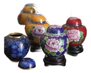Set of 4 Vintage Cloisonné Enamel Lidded Jars – Peony Motif, Assorted Colors