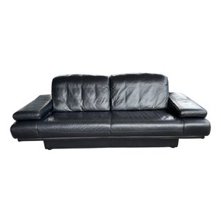 Vintage Model 6500 Black Leather Sofa by Rolf Benz, 1980s For Sale