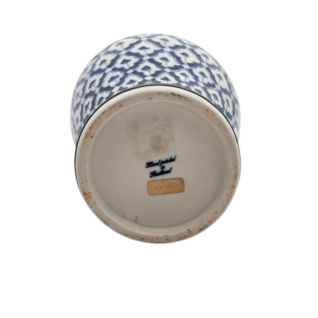 Blue White Ginger Jar Attributed Maitland Smith Handpainted 8.75" For Sale - Image 12 of 13