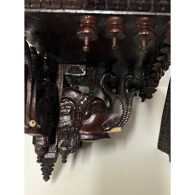 Early 19th Century Intricately Carved Anglo-Indian Wood Shelf Featuring an Elephant Head Motif. For Sale In Dallas - Image 6 of 10