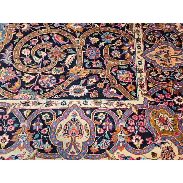 Navy Blue Vintage Persian Khorassan Rug, Hand-Knotted Wool, Floral Pattern, Navy & Turquoise, 10x12 For Sale - Image 8 of 11