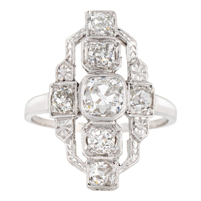 Vintage Art Deco 1.30ct Diamond Ring Sz 6 Platinum Cocktail Fine Estate Jewelry For Sale