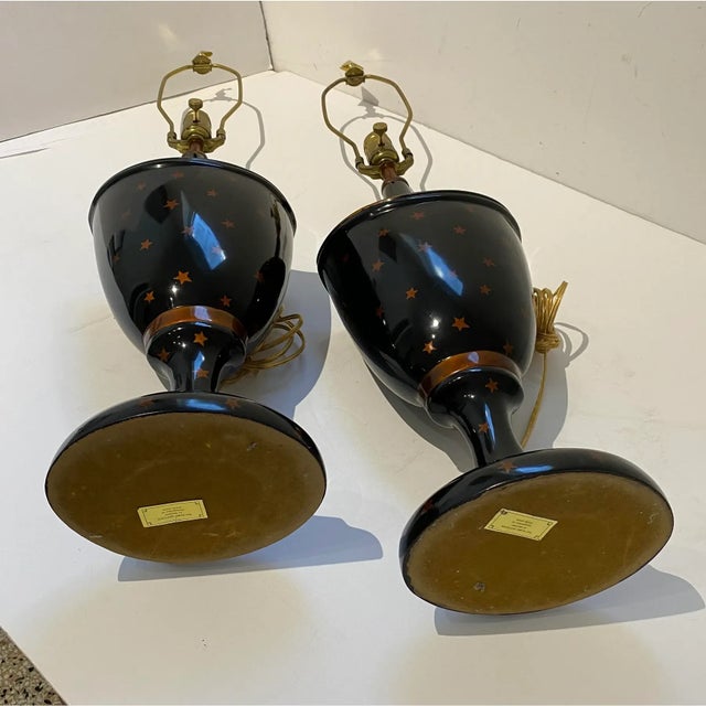 Maitland-Smith Table Lamps Red Stars on Black For Sale - Image 12 of 13