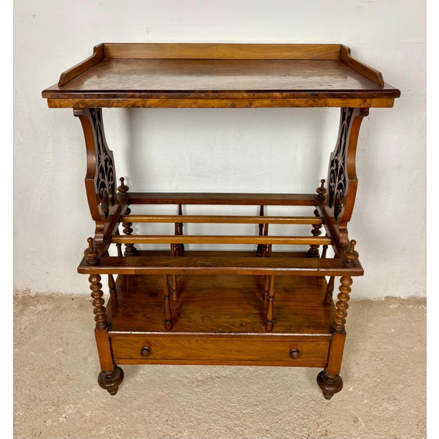 1930s 1930s Victorian Walnut Canterbury Magazine Rack with Tray Top For Sale - Image 5 of 10