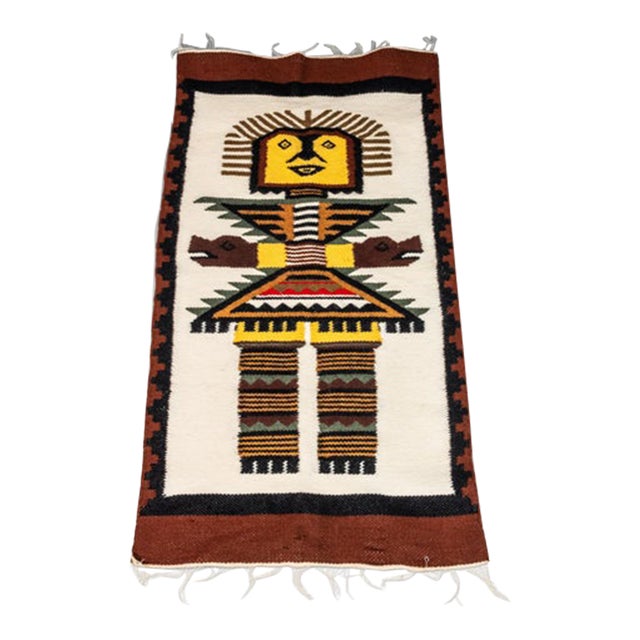 Meso-American Aztec Hand-Woven Tapestry Folk Art / Wall Art, Mexico, C. 1970's For Sale