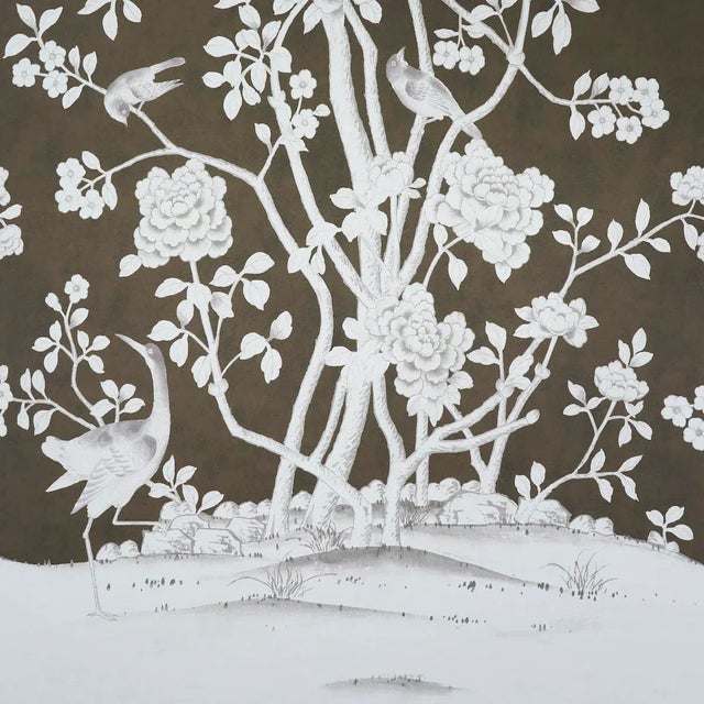 Inspired by an antique Chinese silk panel, this Mary McDonald design in chocolate features exotic birds and cherry...