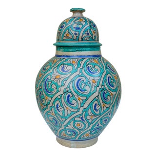 Andalusian Ceramic Lidded Vase For Sale