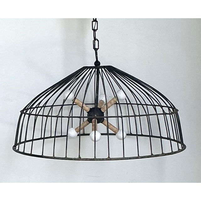 Charcoal Vintage Monumental Industrial Metal Cage Pendant Light For Sale - Image 8 of 13