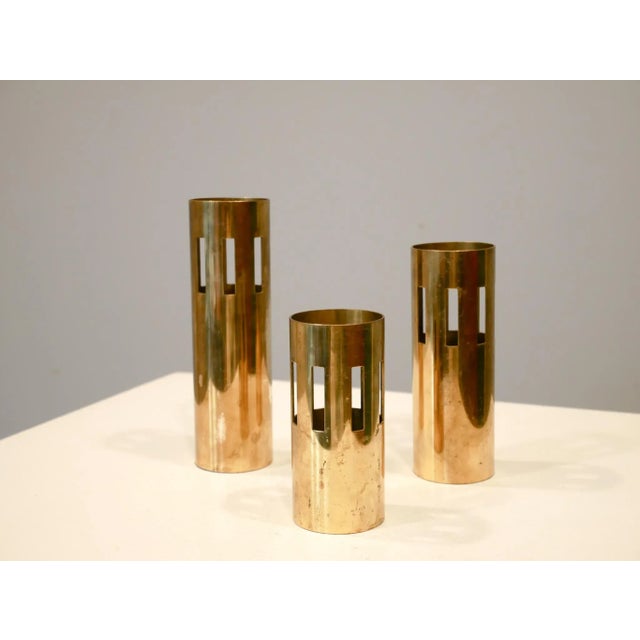 Mid-Century Modern Brass Candleholders, Denmark, 1970s, Set of 3 For Sale - Image 3 of 6