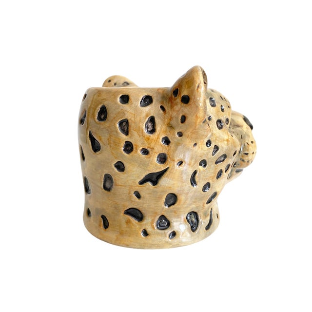 1990s Ceramic Leopard Head Vase or Planter For Sale - Image 5 of 10