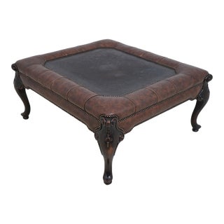 Maitland Smith Leather Coffee Table W. Etched Brass Top For Sale