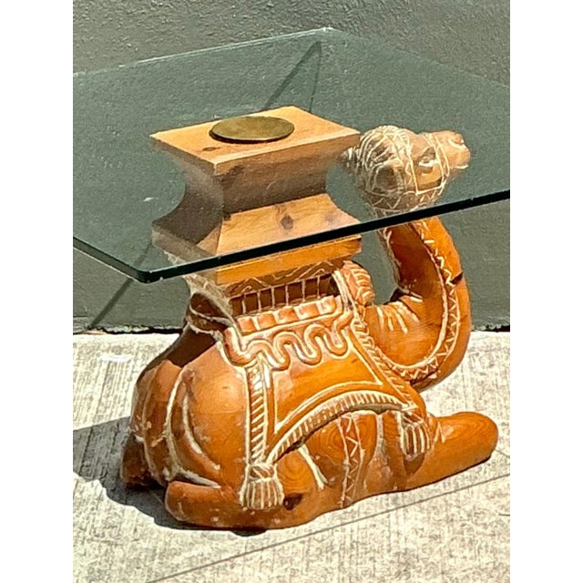 Vintage Carved Wood Camel Glass Table For Sale - Image 4 of 17