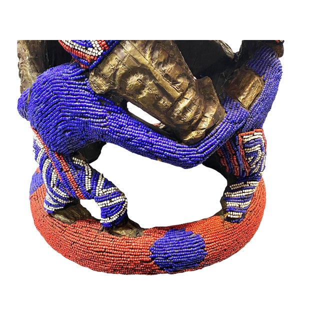 Lg Nobility Beaded Wood Bamileke Throne /Table/ Stool Cameroon 21" D