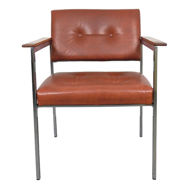 Leather Chair with Wooden Armrests, Germany, 1970s For Sale