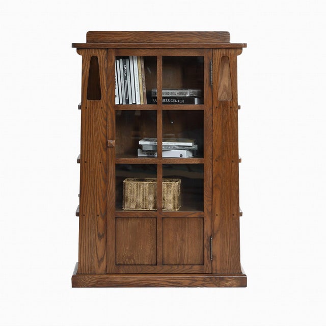 Brown Mission 1 Door Bookcase With Side Shelves - Walnut Stain For Sale - Image 8 of 9