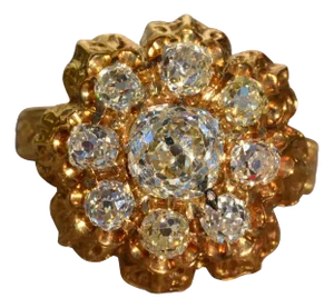 The Calley: Antique Engraved Georgian Diamond Cocktail Ring in Yellow Gold