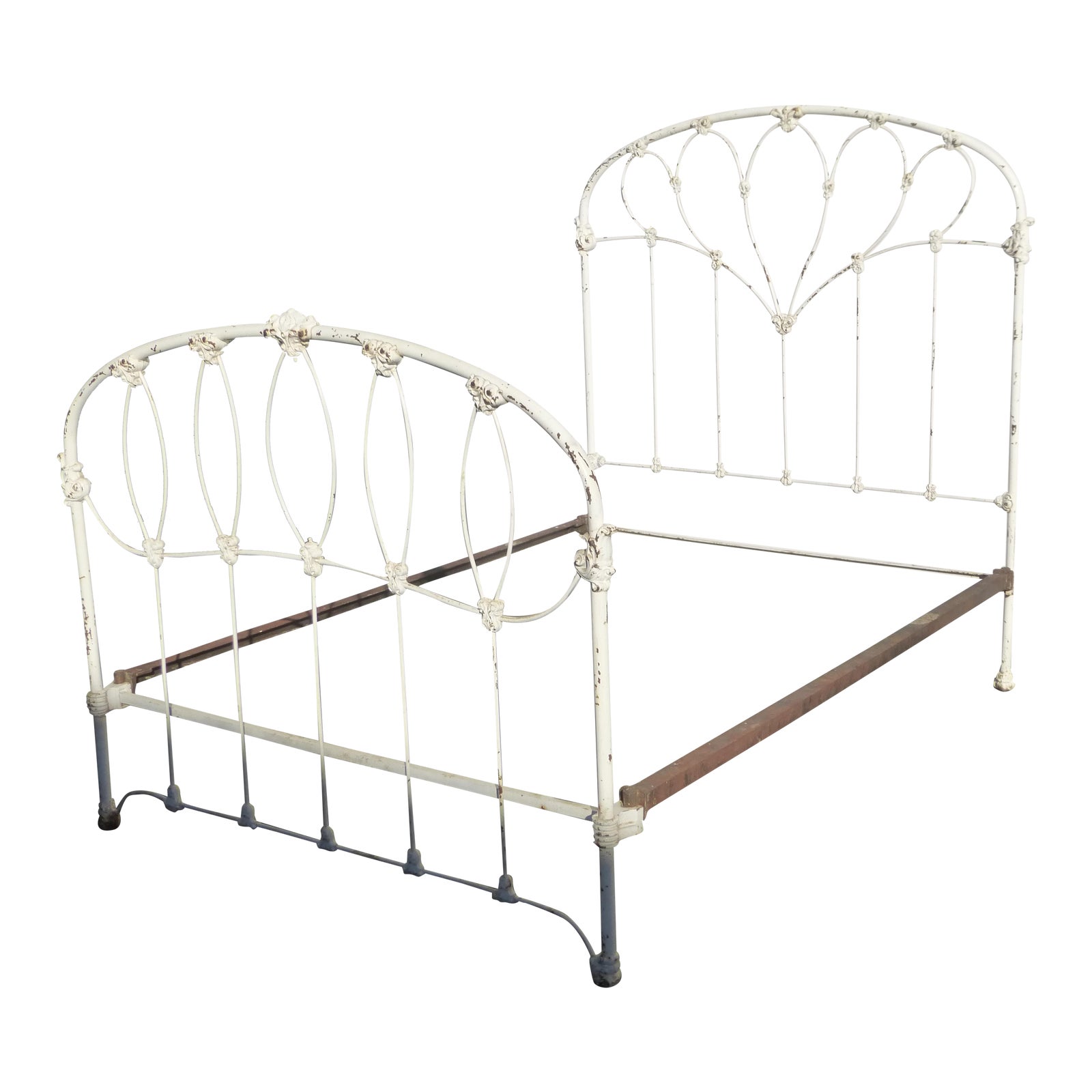 Antique French Country Full Iron Bed Frame Farmhouse Chic Headboard ...