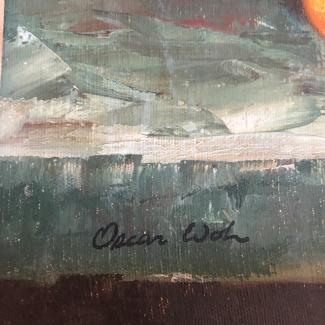 Original painting 16 x 20 on stretched canvas signed bottom left overall size with vintage gold & cream colored carved...