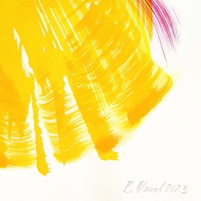 2020s The Yellow Dress 1 - Yellow Fuchsia Minimalist Figurative Ink Painting Original Artwork by Bettina Mauel For Sale - Image 5 of 5