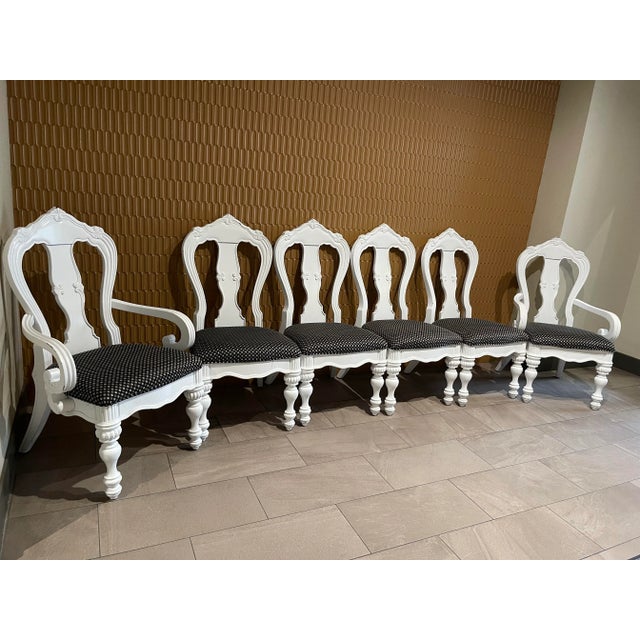 Late 20th Century Carved French Provincial Upholstered Painted Dining Chairs, Set of 6 For Sale - Image 10 of 12