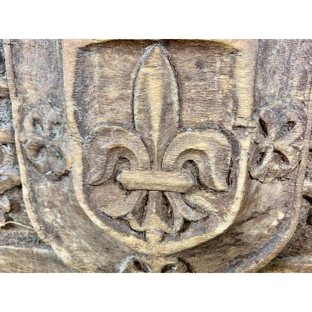 Monumental Spanish Carved Wood Bench, Linen Upholstery, 19th Century For Sale - Image 13 of 13