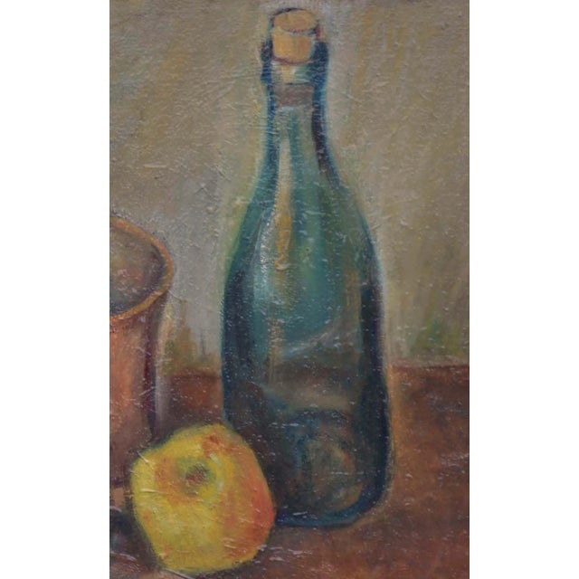 American Vintage Still Life Painting of Wine Bottle With Apples For Sale - Image 3 of 6
