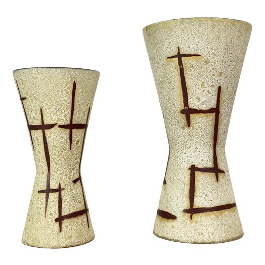 WGP Bamboo Ceramic Fat Lava Vases attributed to Scheurich, Germany, 1970s, Set of 2 For Sale