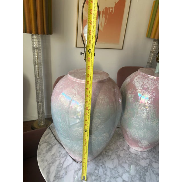 Baby Blue 1980’s Postmodern Iredescent Pastel Drip Glaze Monolith Lamps by Sunset For Sale - Image 8 of 10