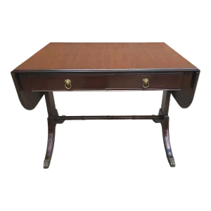 Mid Century Federal Style Mahogany Trestle Drop Leaf Table