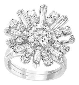 1.6 Carat Centre Diamond Flower Cocktail Engagement Platinum Ring Estate TDW 3.2