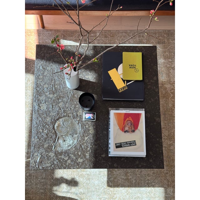 Black 1970s Swabian Oil Shale & Chrome Coffee Table | 10" Ammonite Fossil | Original West German Provenance For Sale - Image 8 of 10