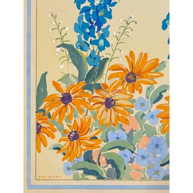 Painting of a garden (or maybe a still life) by Massachusetts artist John Dary Aiken (1908-) gouache on board, with...