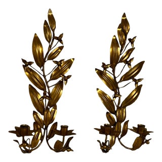 Late 20th Century New Global Views Hollywood Regency Decorative Gold Gilt Wall Candle Sconces - a Pair For Sale