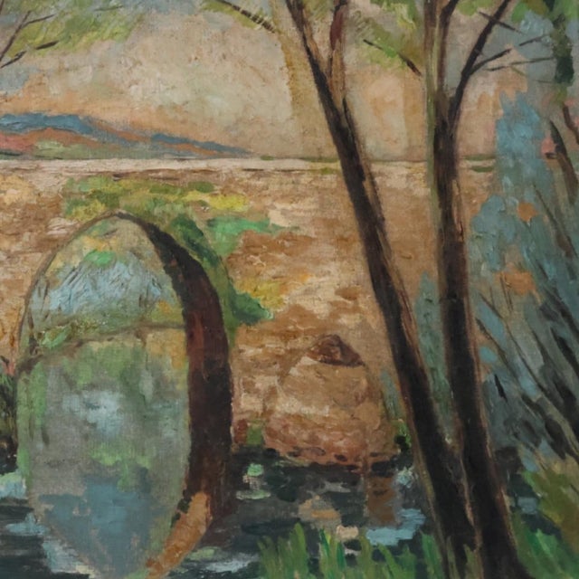 French Mid-20th Century French Forest Bridge Painting For Sale - Image 3 of 4