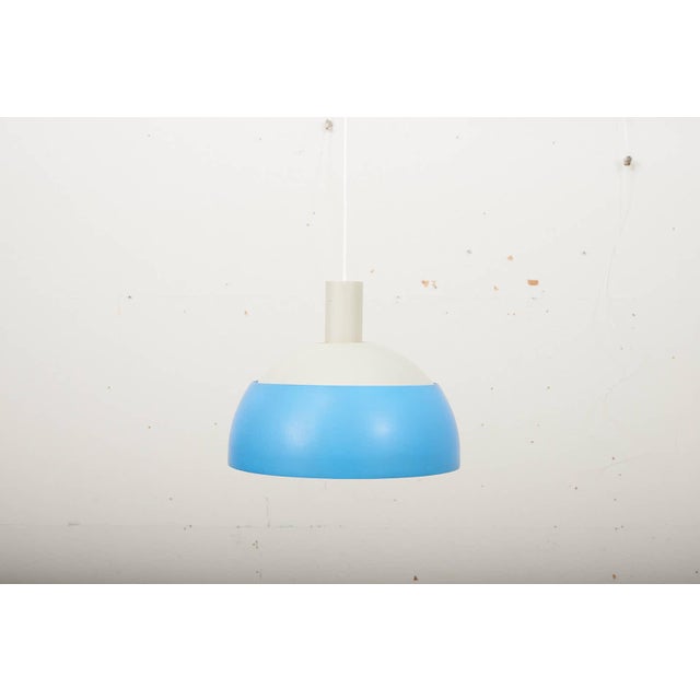 Metal Vintage Pendant Lamp in Blue and White Lacquered Metal by Finn Juhl for Lyfa, Denmark, 1963. For Sale - Image 7 of 13