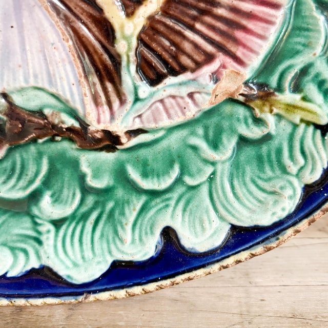 Shell Antique Wedgwood "Waves and Shells" Majolica Oval Platter For Sale - Image 7 of 13