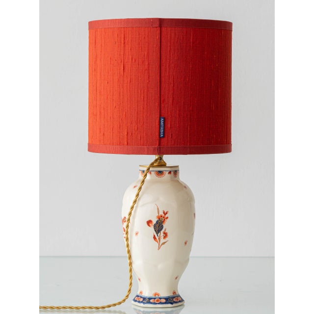 Imari Red Blue Gold Ceramic Table Lamps with Silk Shades from Royal Delft, 1970s, Set of 2 For Sale - Image 9 of 18