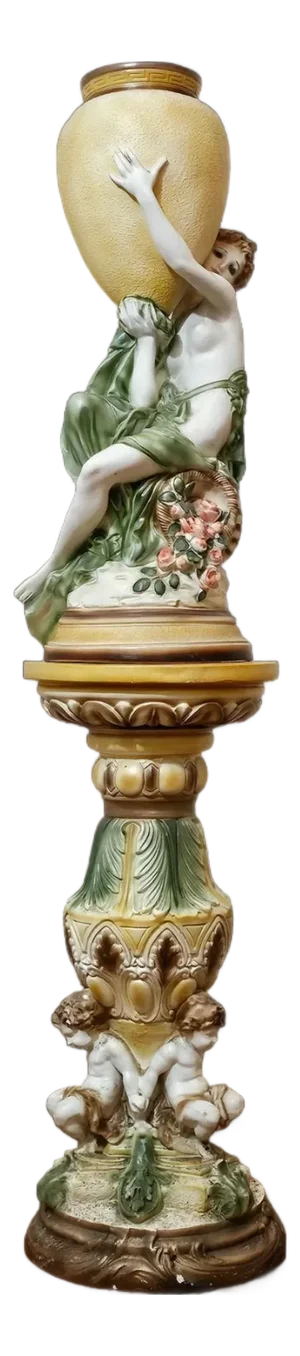 1950s Spectacular Large Chalkware Figurine With Vase on Pedestal.