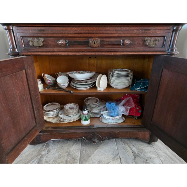 ​19th Century French Henri II Renaissance Revival Walnut & Rouge Marble Buffet Deux Corps For Sale - Image 9 of 11
